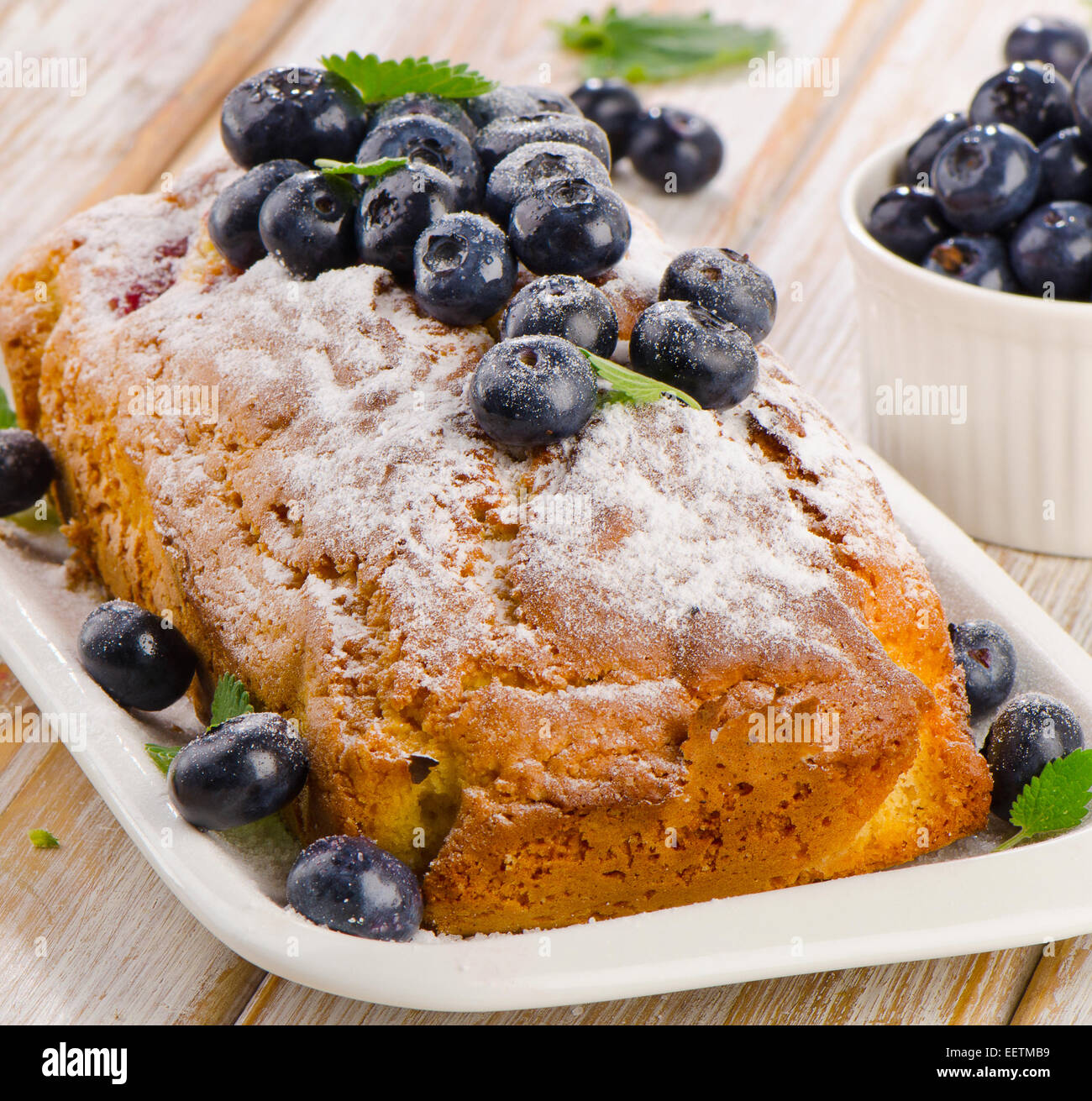 Delicious homemade blueberry cake with fresh blueberries . Selective focus Stock Photo