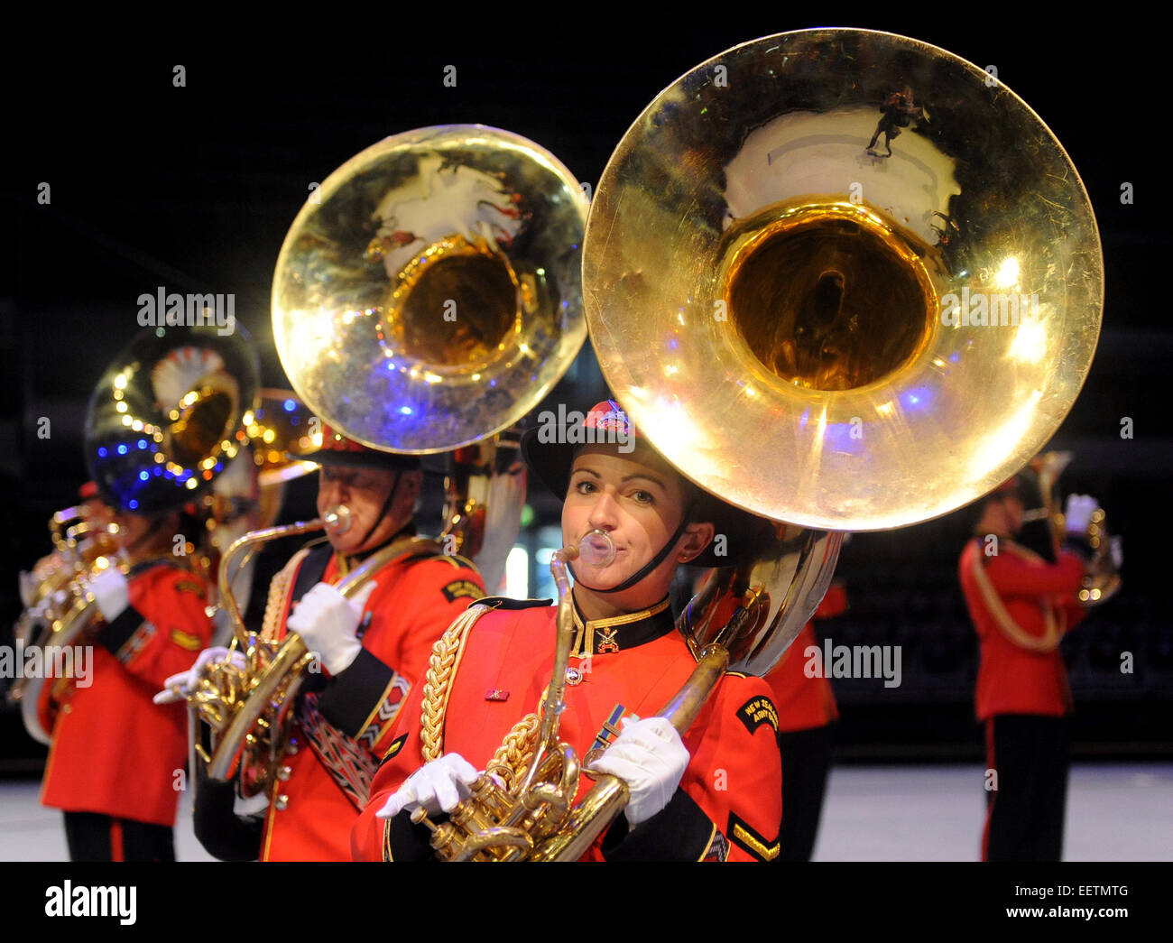 The members of the 'New Zealand Army Band' perform at the '51st Music show of nations' at the