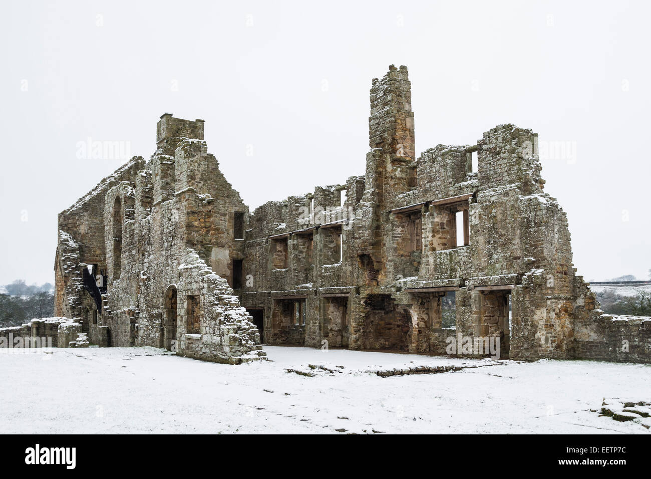 The Remains of the Monks Day Room and Dormitory Area of Egglestone Abbey Near Barnard Castle County Durham in Winter UK Stock Photo