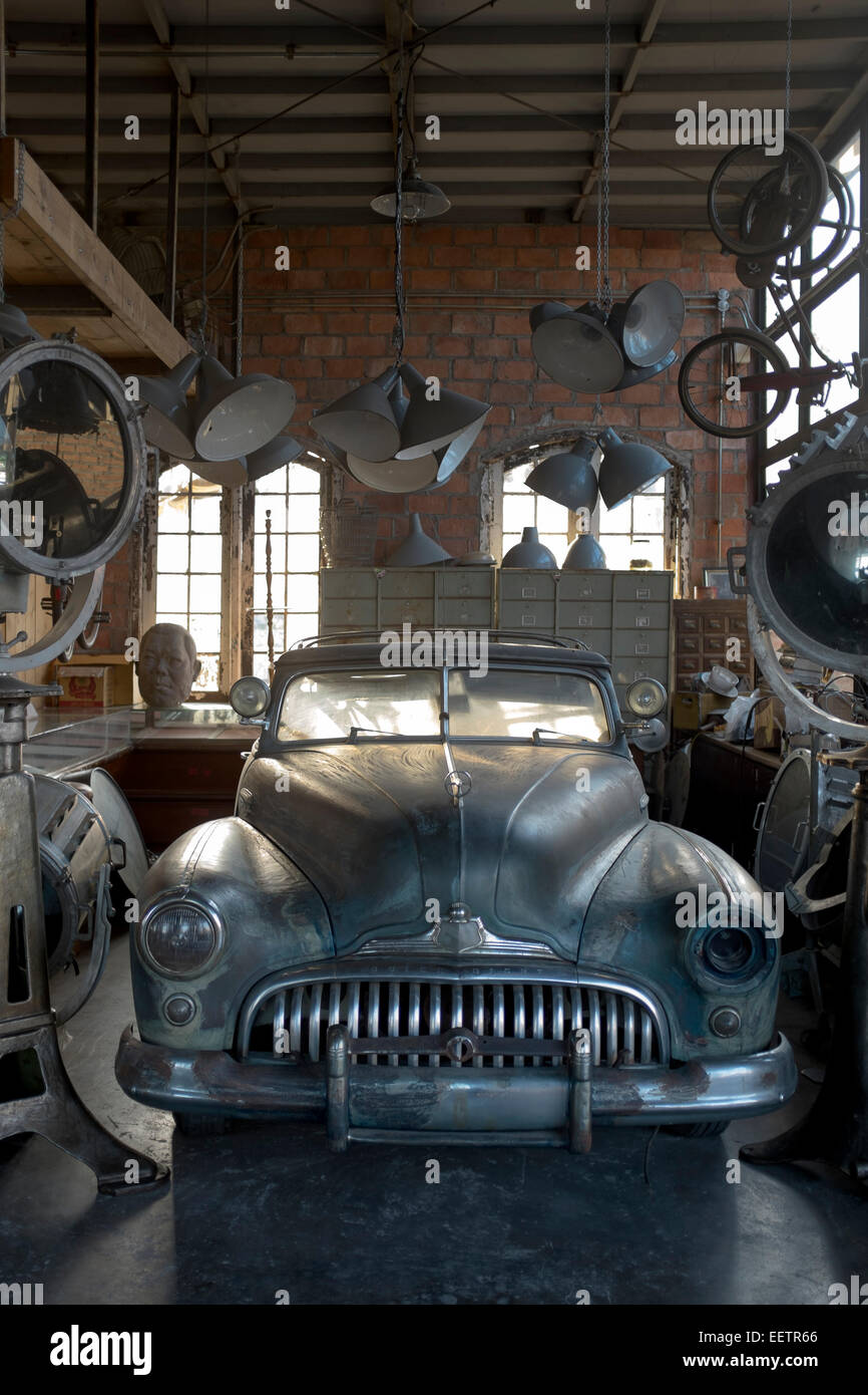 Classic American Buick Car at a Vintage or Antique Shop at the Night Train Market in Bangkok Thailand Stock Photo