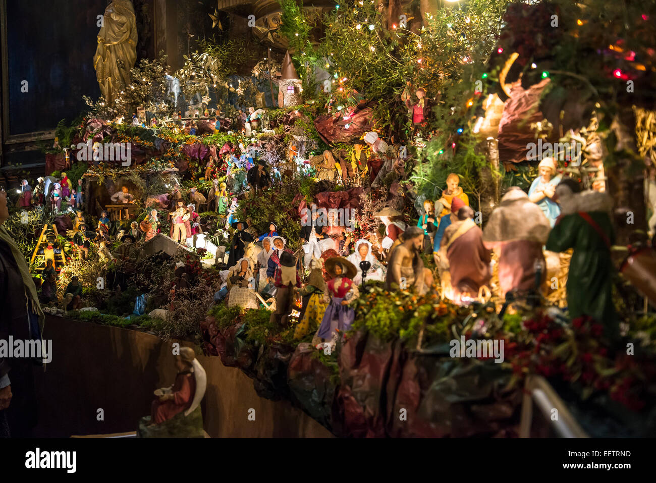 Nativity scene with Santons, French Christmas tradition, Chapel of the White Penitents, Montpellier, France Stock Photo