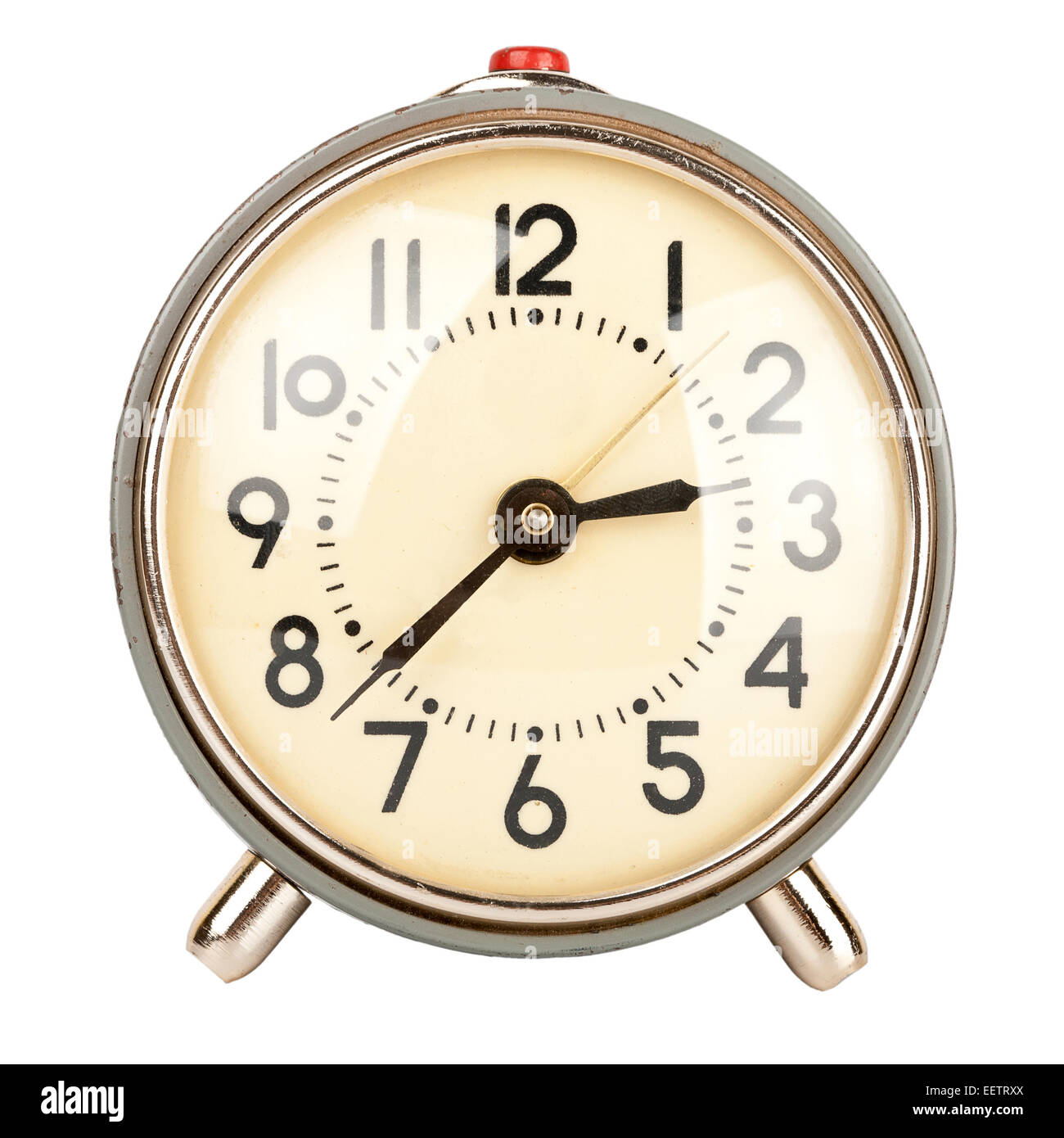 Old alarm clock isolated on white background Stock Photo - Alamy