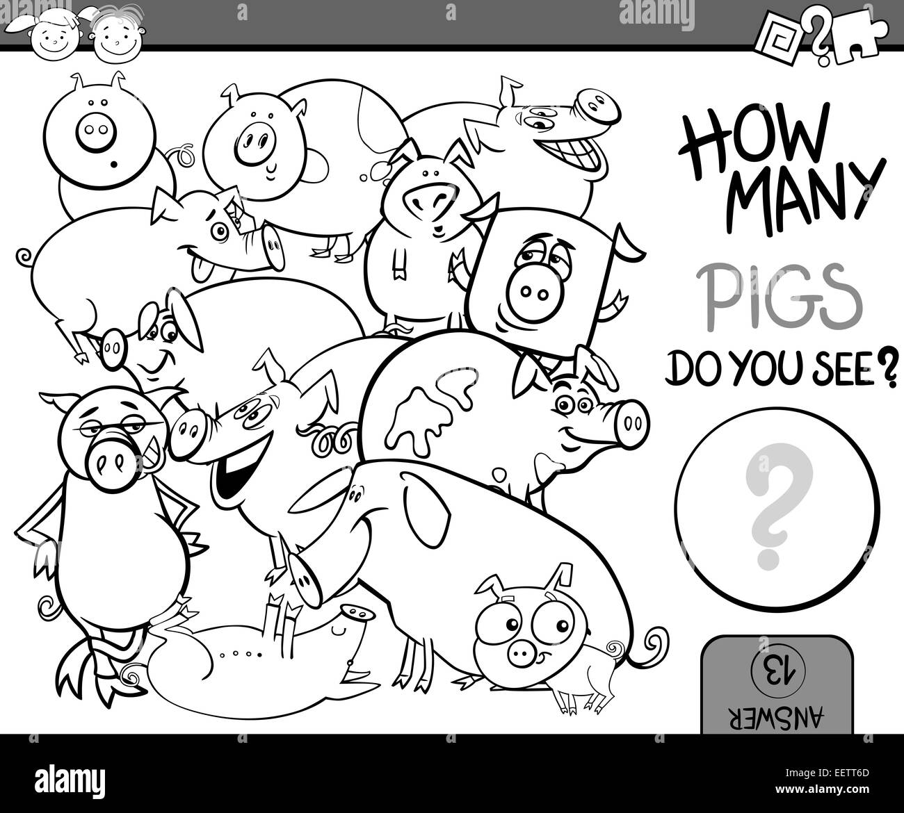 Cartoon Illustration of Education Counting Game for Coloring Book Stock ...