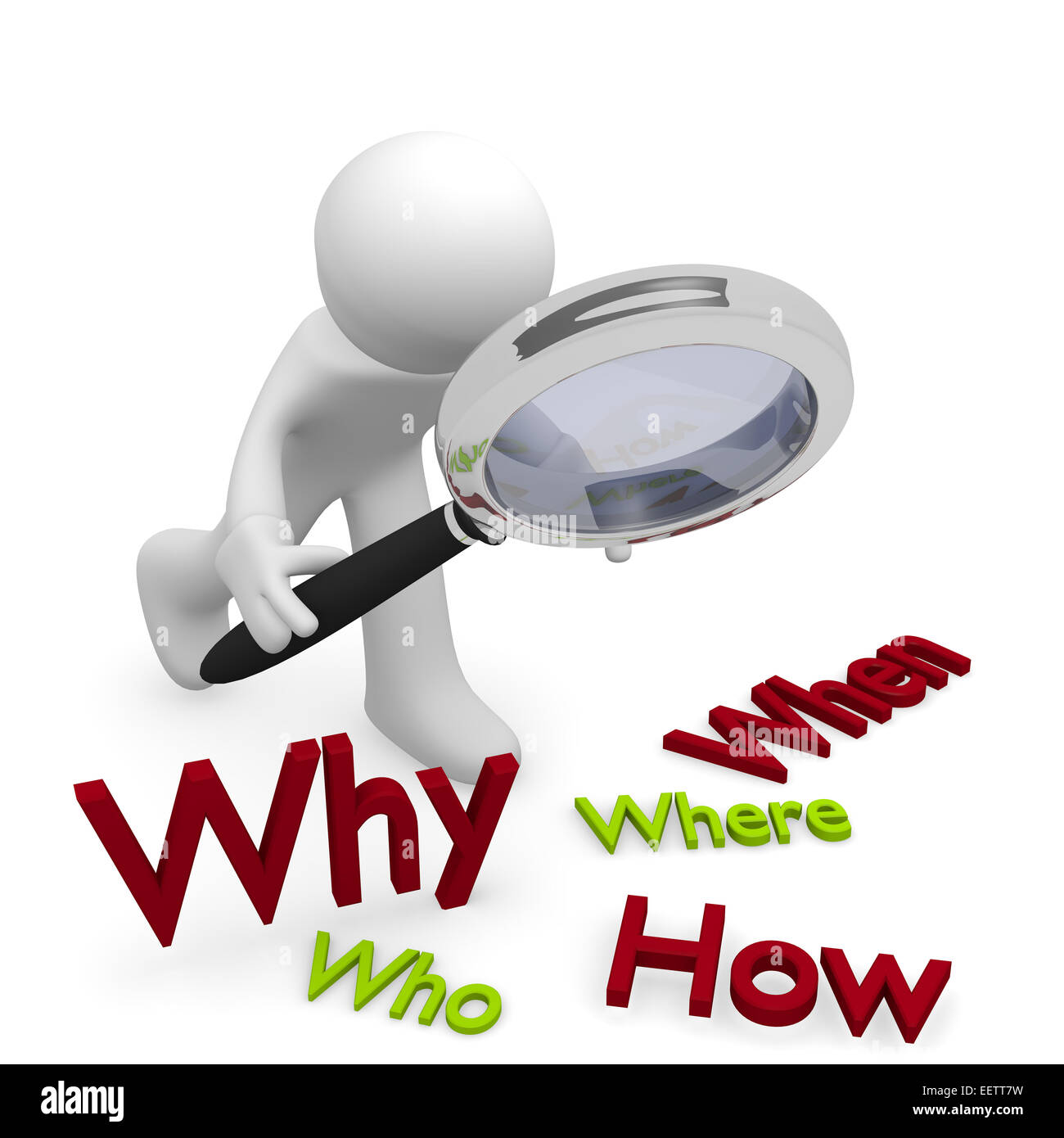Searching Questions Magnifying glass word questions Cut Out Stock Images & Pictures - Alamy