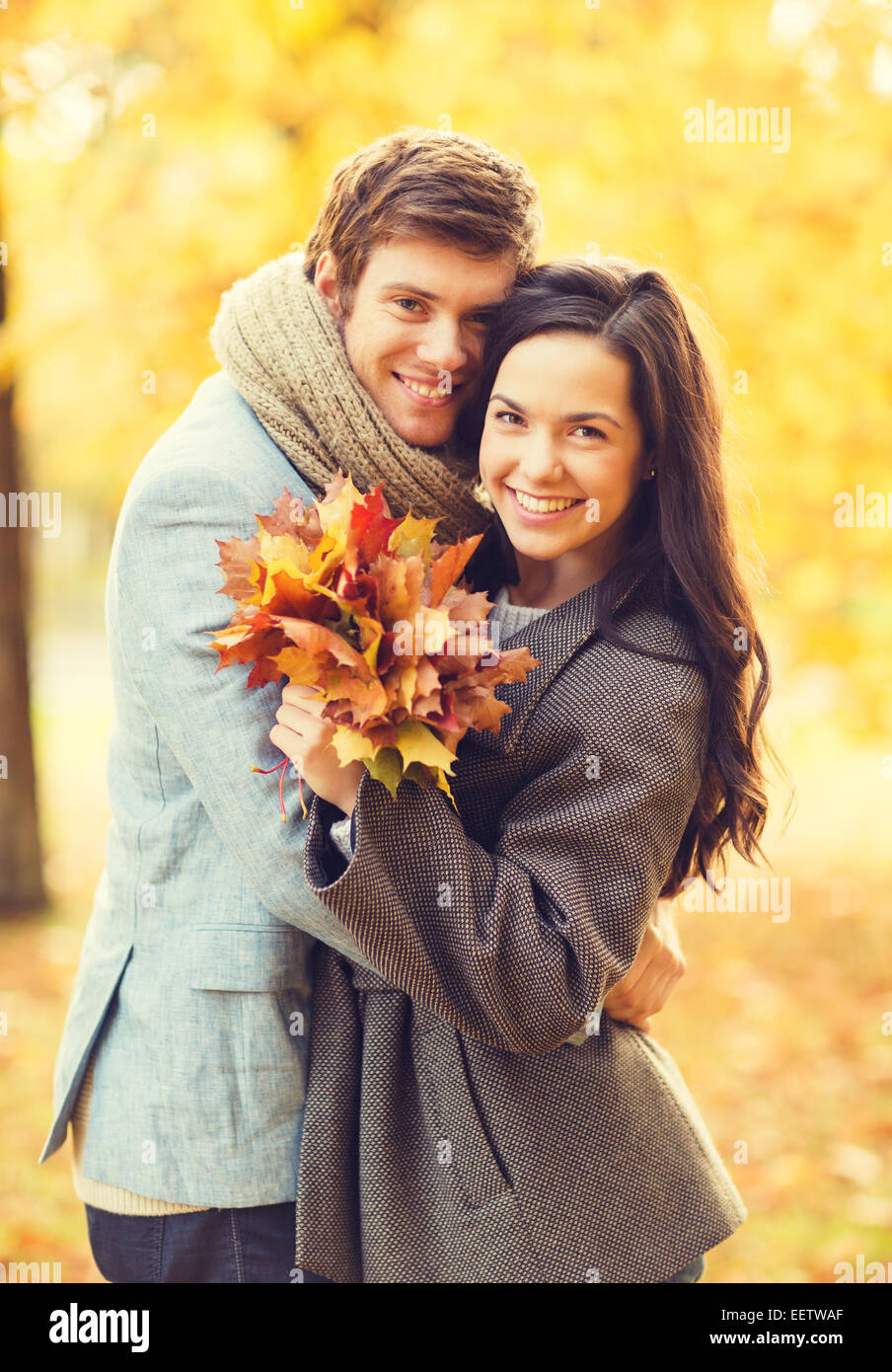 romantic couple in the autumn park Stock Photo - Alamy