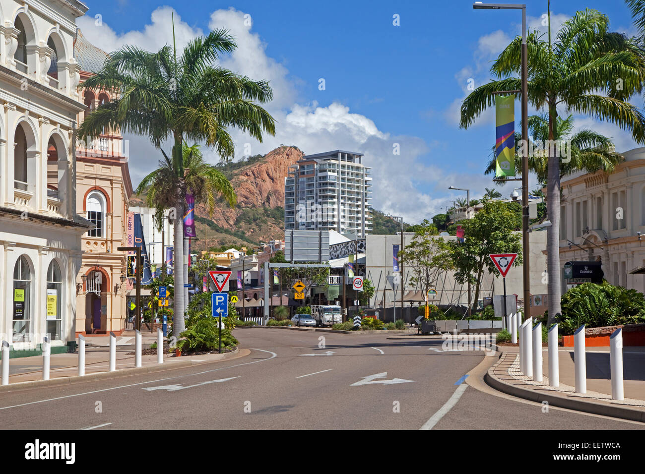 Townsville central business district and Castle Hill in the background, north-eastern coast of Queensland, Australia Stock Photo