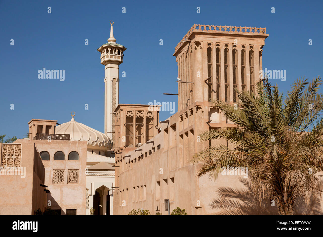 historic Bastakia quarter and Bastakia Mosque in Dubai, United Arab Emirates, Asia Stock Photo