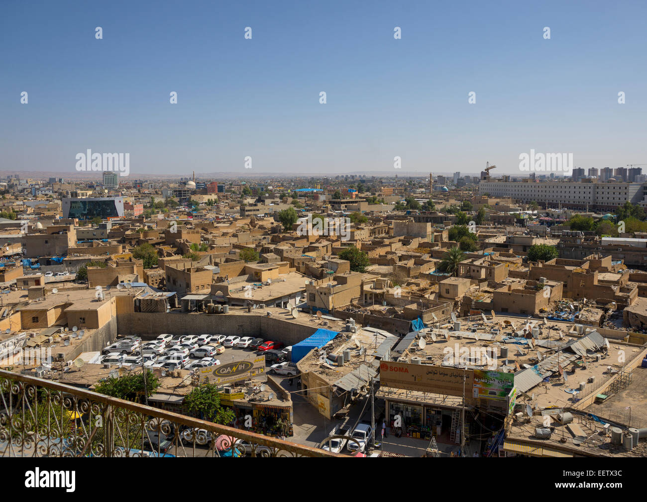 Looking Across Old Town Towards The Citadel, Erbil, Kurdistan, Iraq Stock Photo