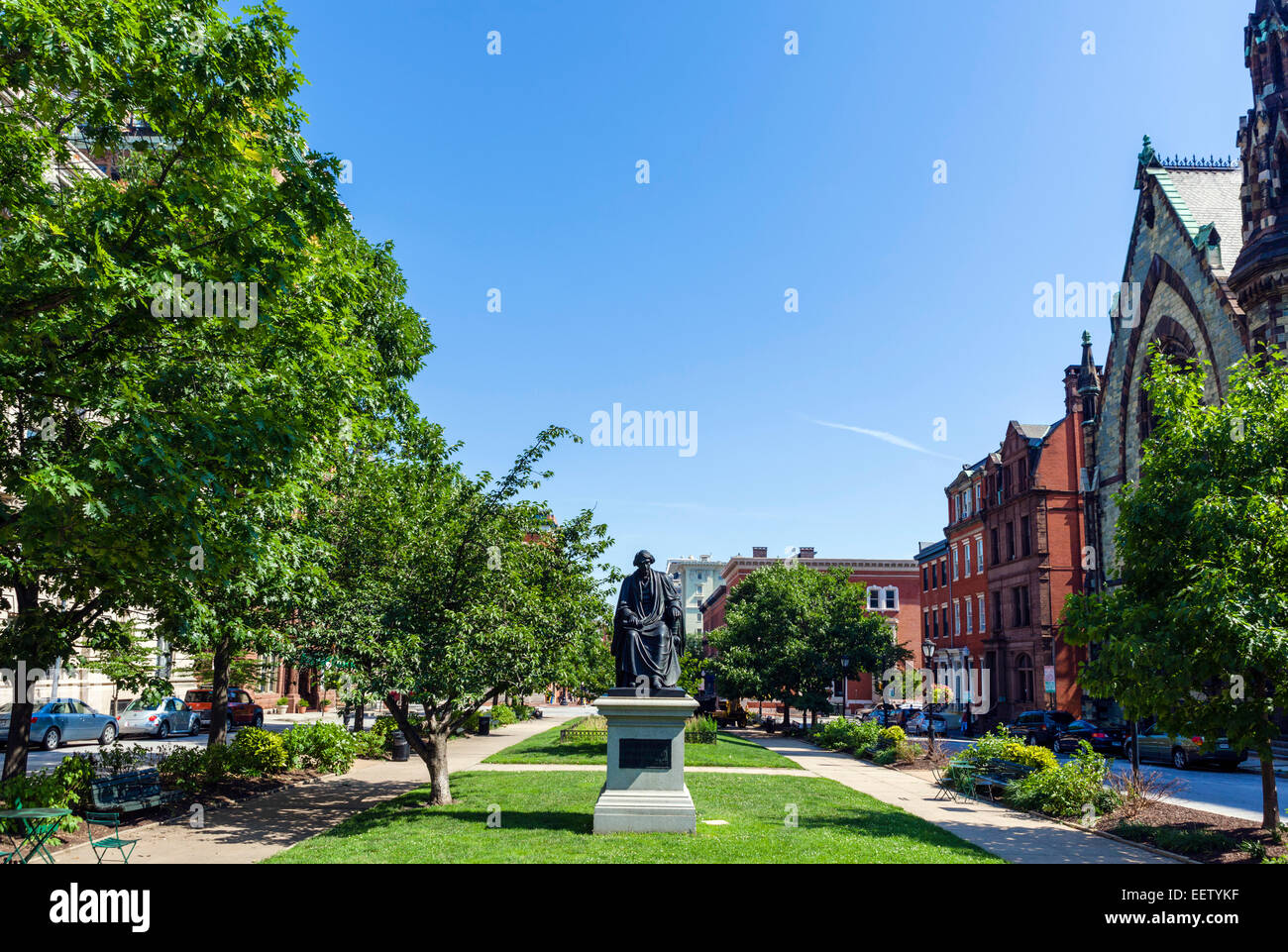 View down N Charles Street in the Mount Vernon district of Baltimore, Maryland, USA Stock Photo