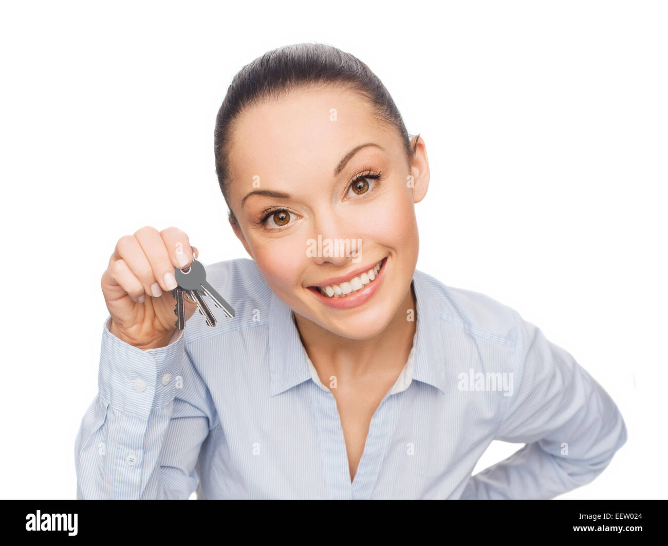 smiling businesswoman with house keys Stock Photo - Alamy
