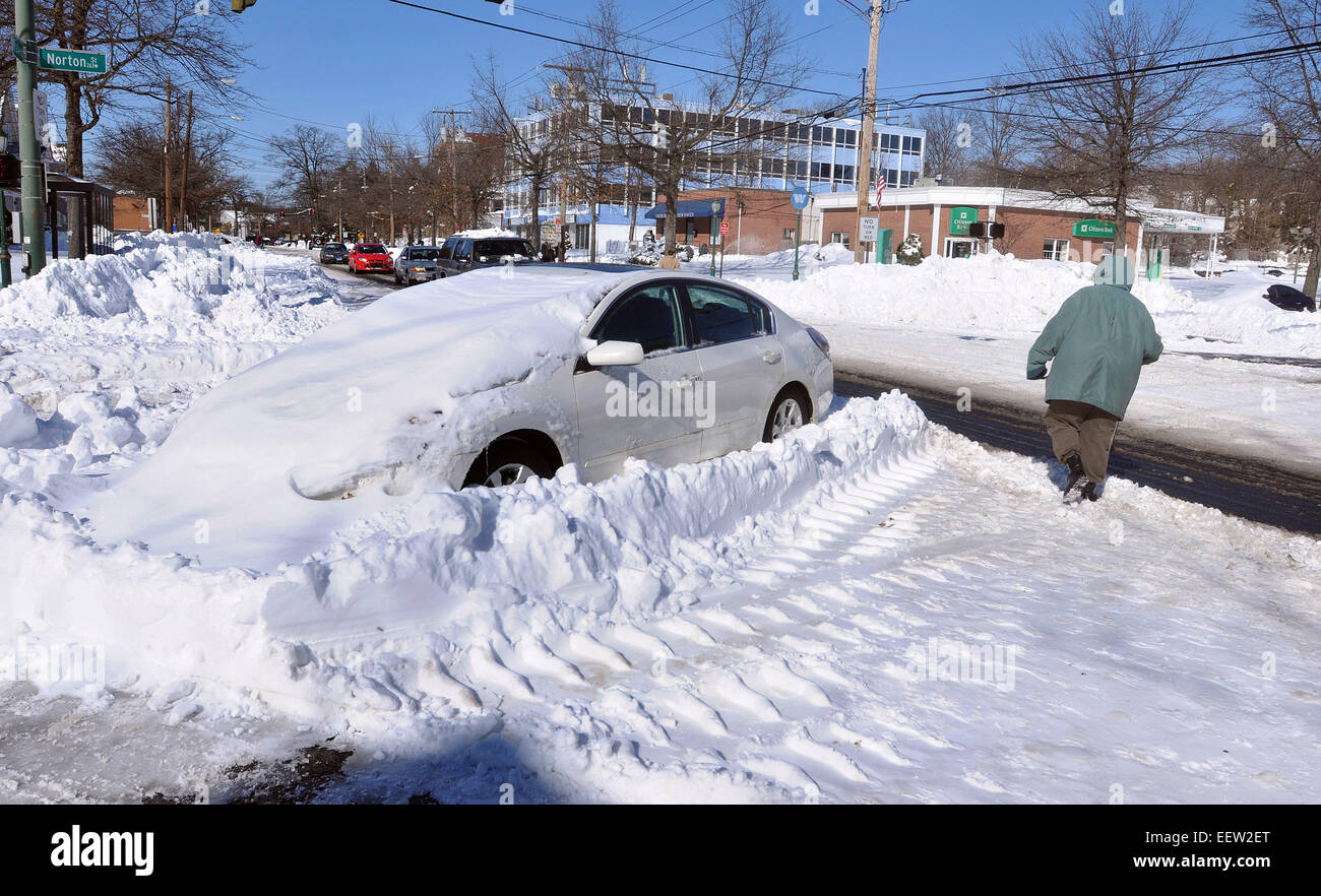 New Haven--A car abandoned at the corner of  Whalley Avenue and Norton Street. Stock Photo