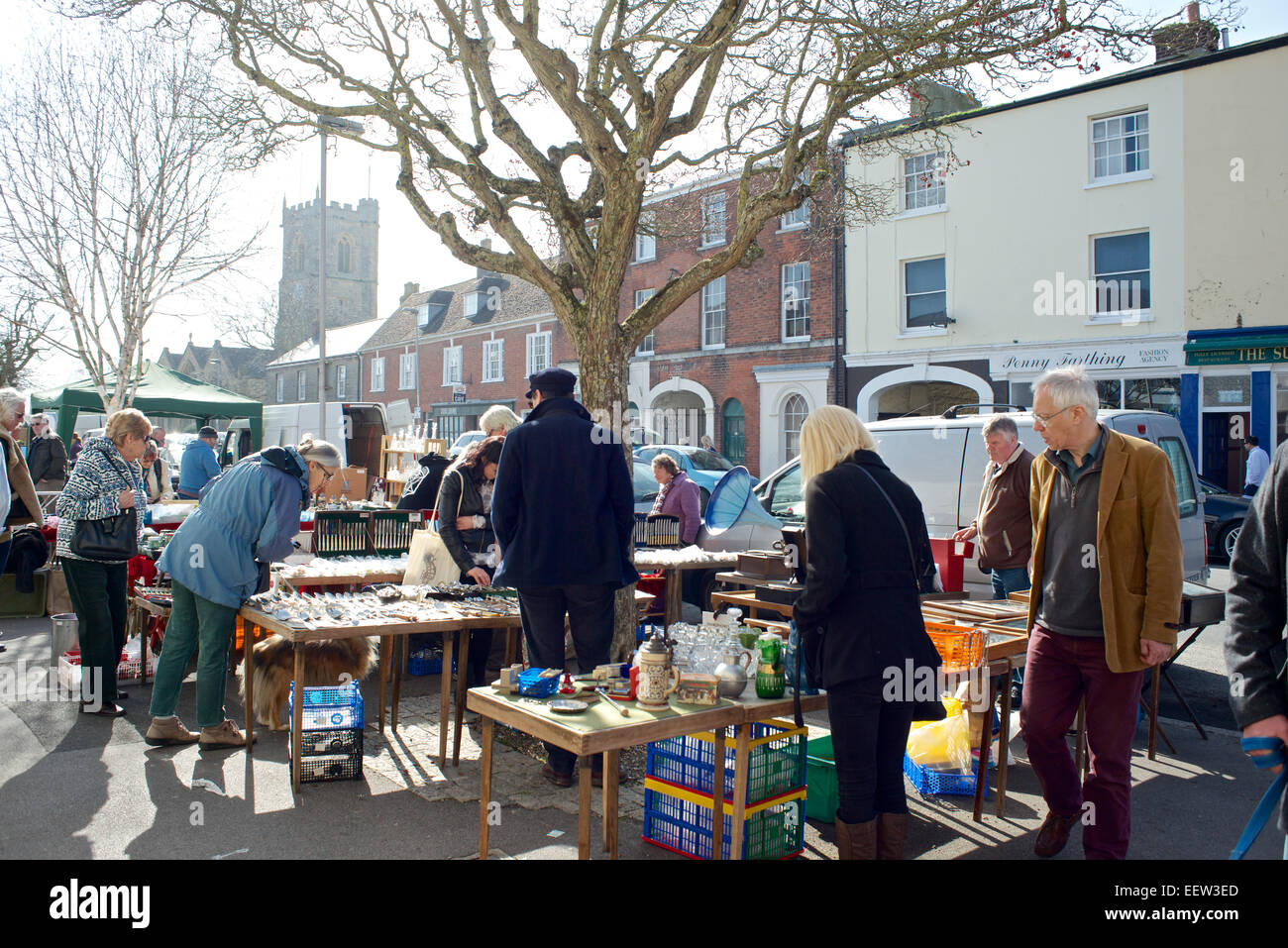 Bridport street antique market, held on a Saturday in the Country market Town of Bridport, Dorset Stock Photo