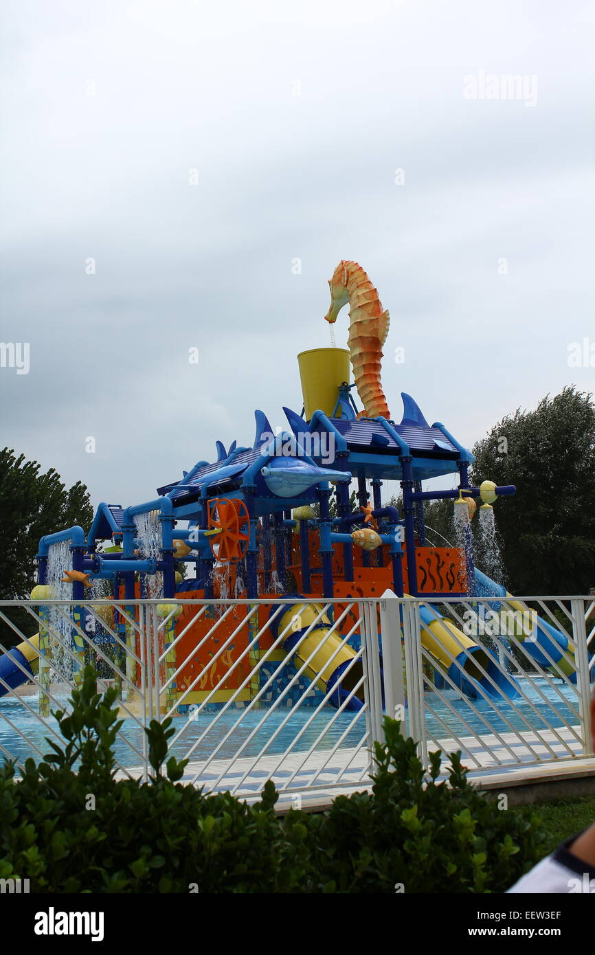Swimming pool and slides of camping Marina di Venezia in Cavallino Treporti, Italy Stock Photo