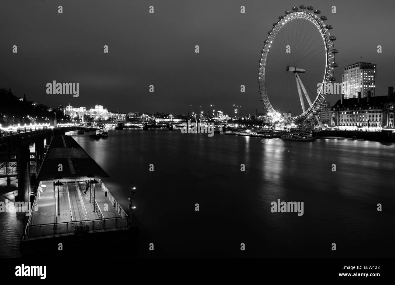 The London Eye and County Hall at night, London, England Stock Photo ...