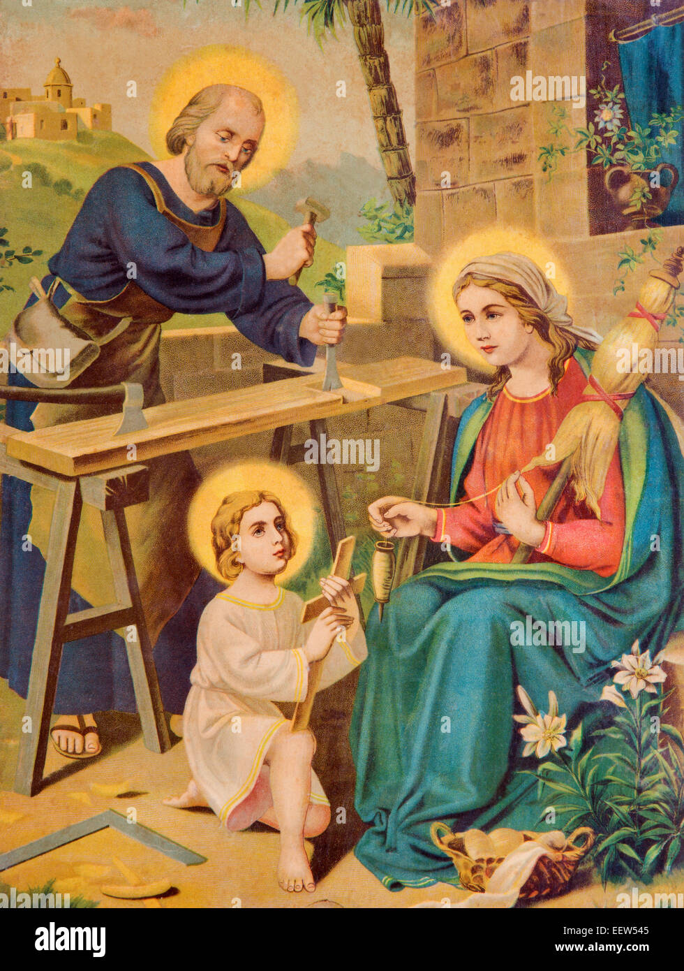Typical catholic image printed image of Holy Family from the end of 19. cent.  printed in Germany Stock Photo