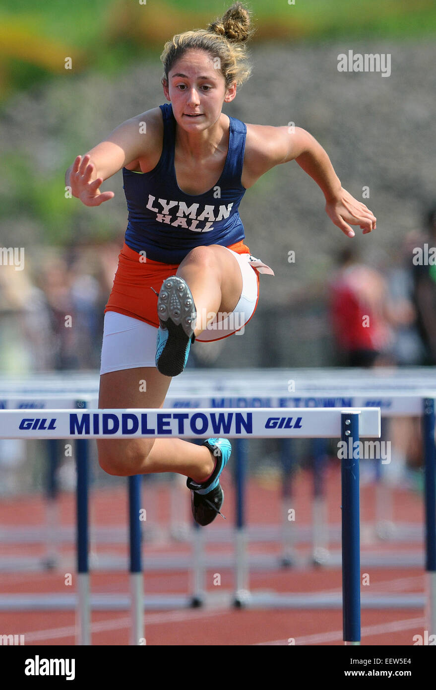 Middletown, CT USA--Action from the Class L State Championship track meet at Middletown High School. Stock Photo