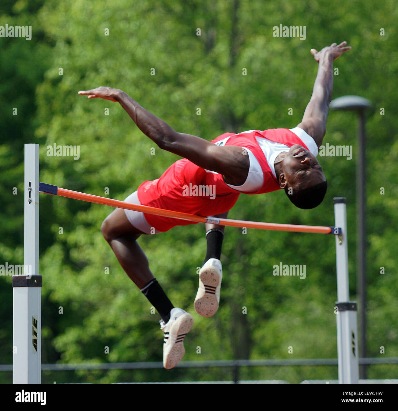 High school high jumper in action CT USA Stock Photo