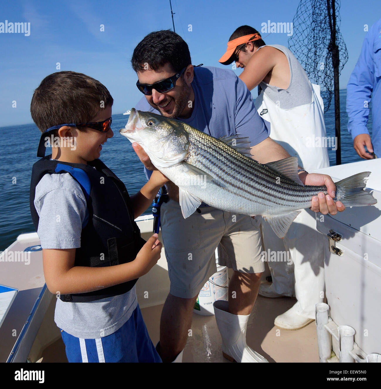 Bluefishing on a charter boat in Clinton, CT USA Stock Photo