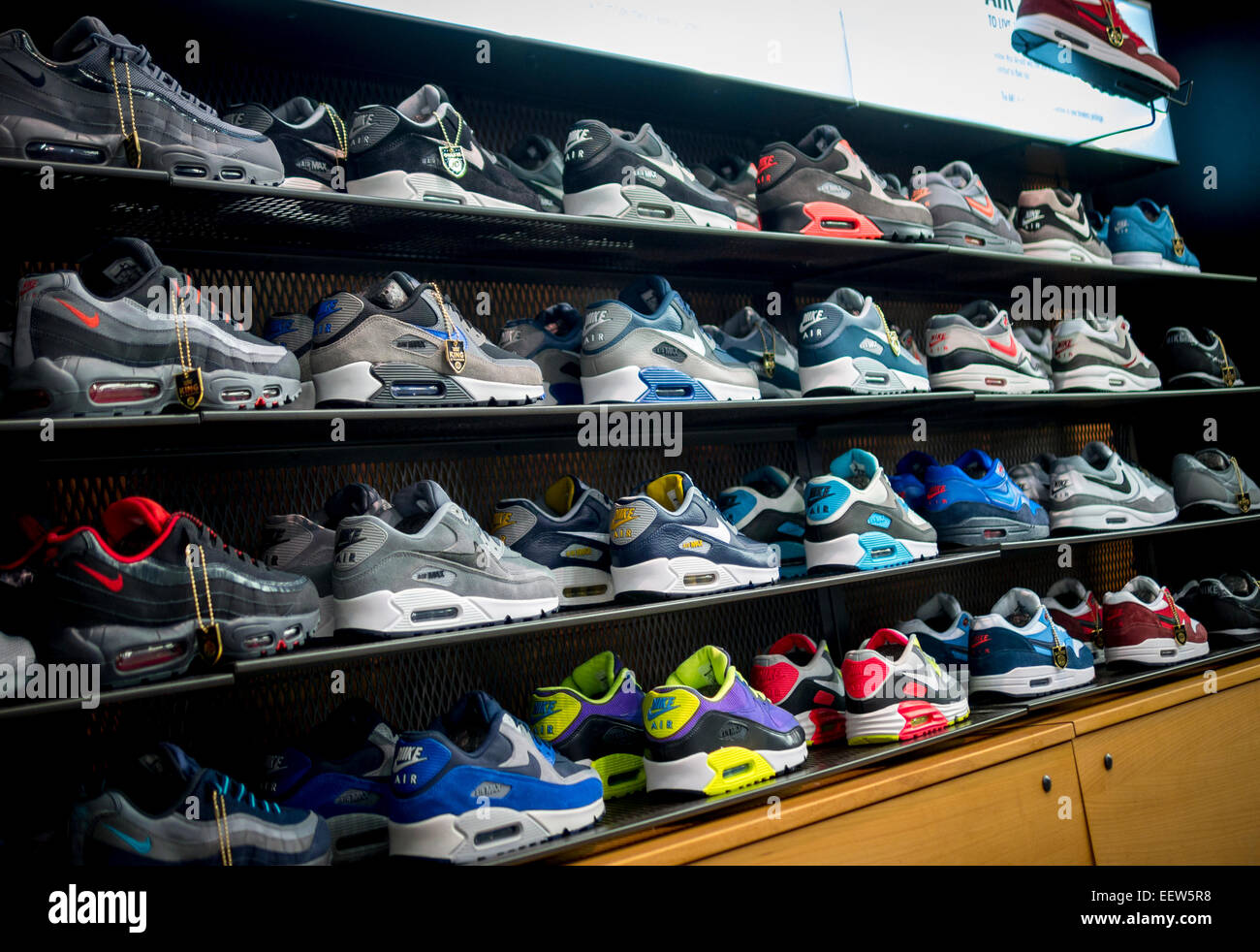 Trainers for sale in JD Sports Shop Stock Photo - Alamy