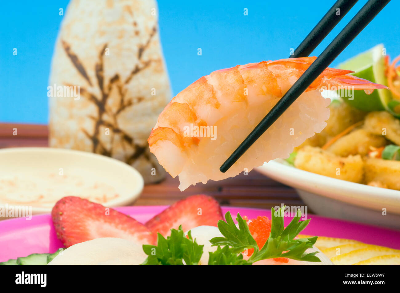Ebi shrimp nigiri Stock Photo Alamy