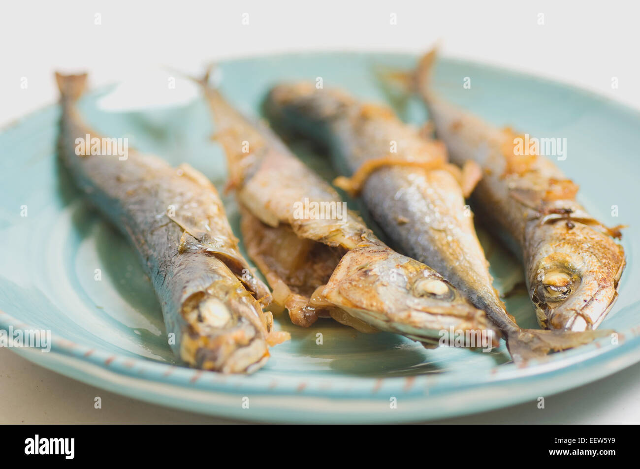 Plate of fried fish Stock Photo