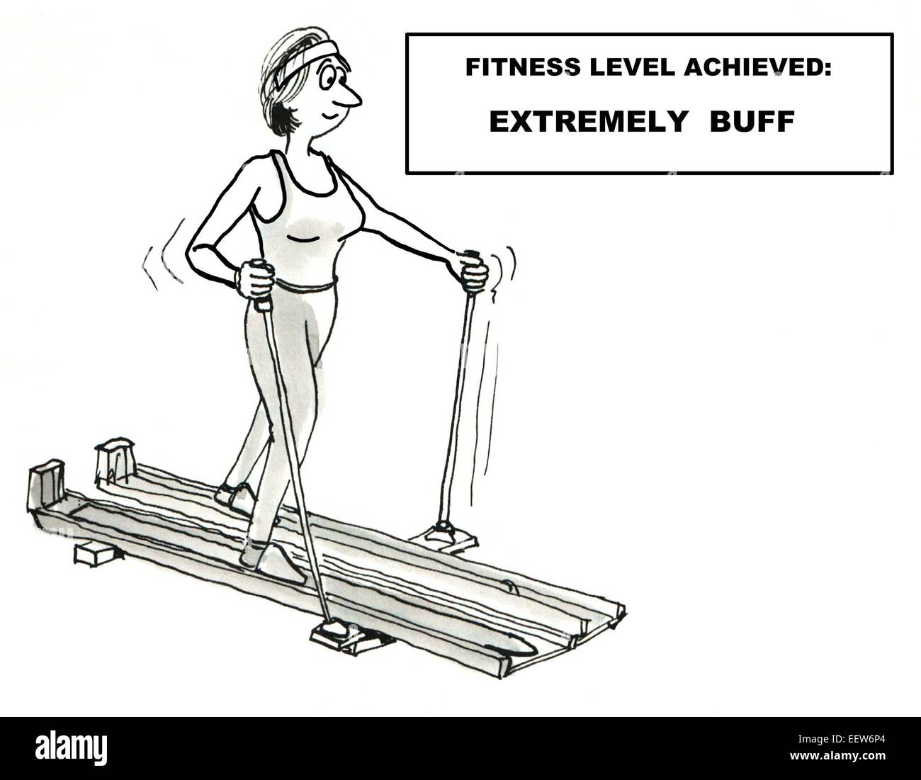 Cartoon of a woman exercising who it very fit and buff Stock Photo