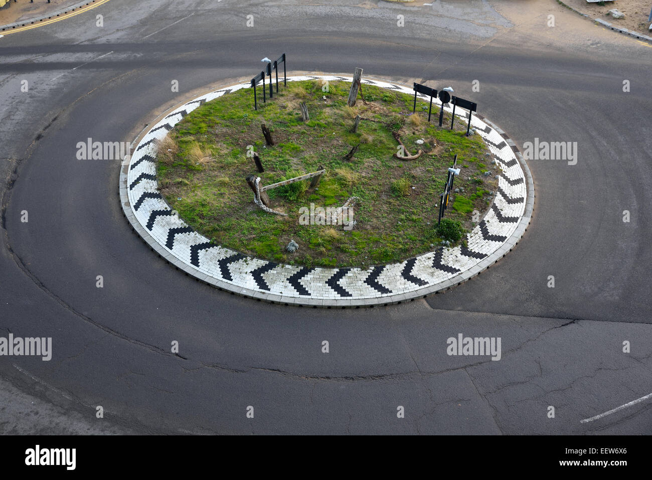 Roundabout at Port of Ramsgate and Ferryport, Ramsgate, Kent, UK, seen from above. Stock Photo