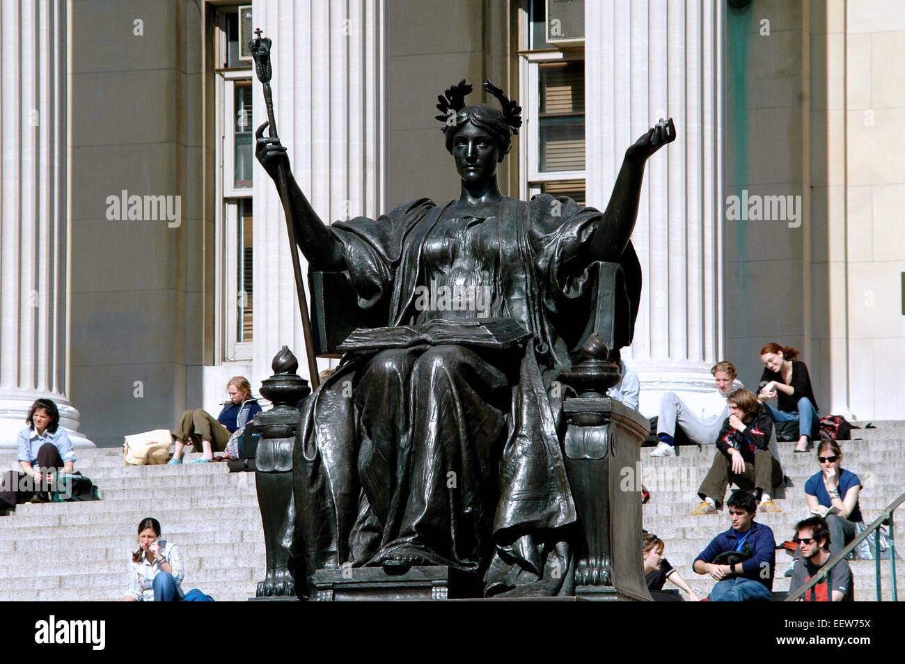 New York City The distinguished Alma Mater statue on the stairs in