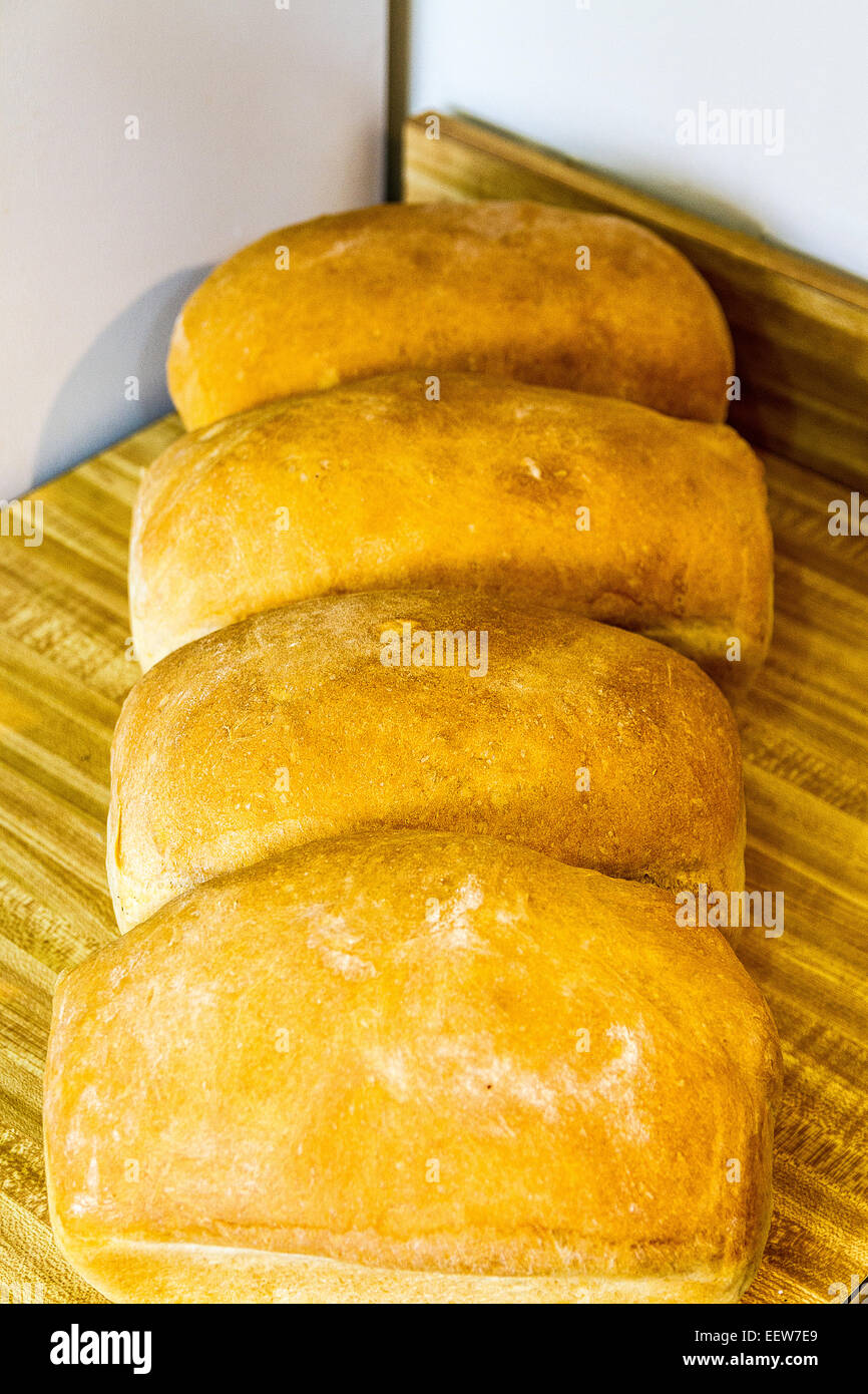Freshly baked loaves of bread Stock Photo