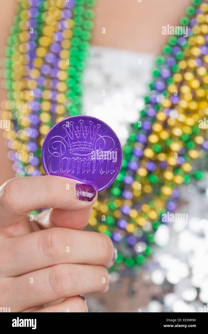 Woman with New Orleans Mardi Gras decoration Stock Photo