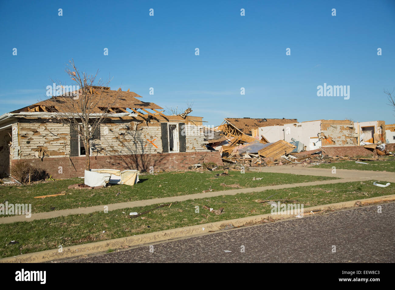 Ruined houses after tornado Stock Photo