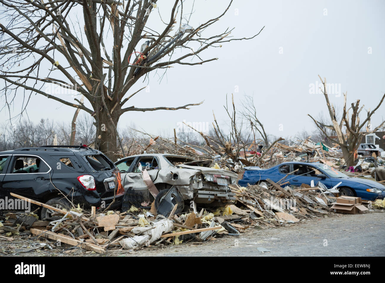 Wrecks of cars in town destroyed by tornado Stock Photo - Alamy