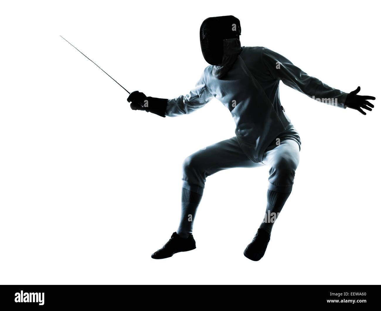 one man fencing silhouette in studio isolated on white background Stock ...