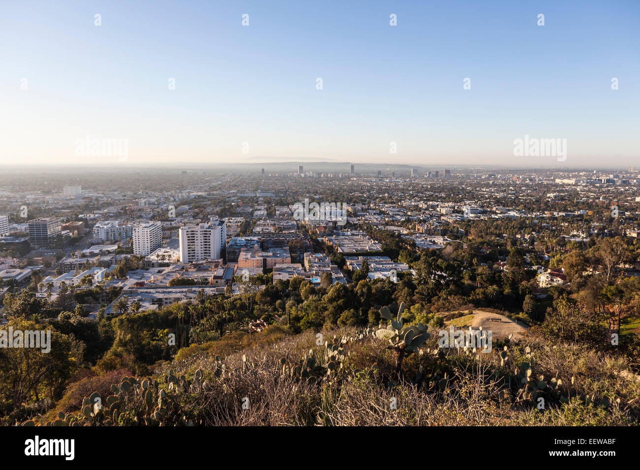 West Hollywood and Los Angeles early morning hilltop view in Southern California. Stock Photo