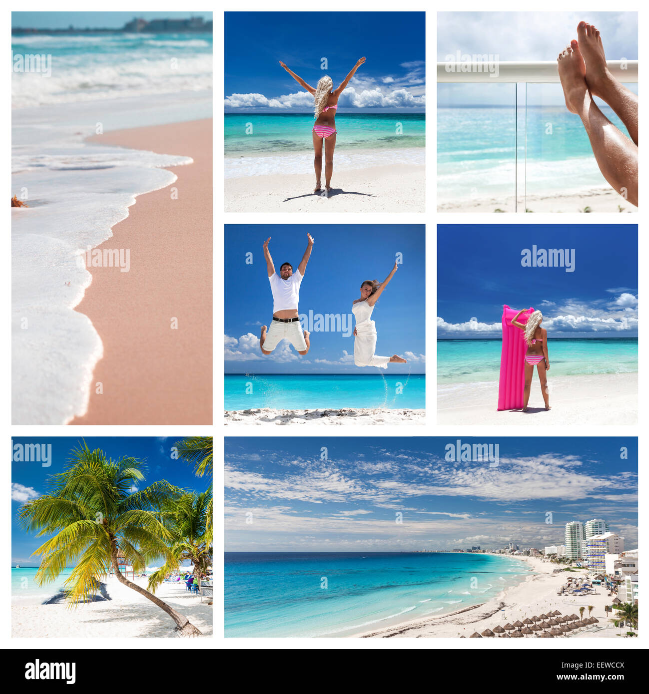 Collage with different views of Cancun, Mexico Stock Photo