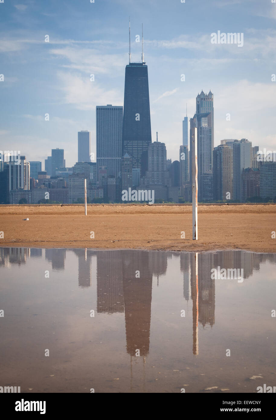 A view of the John Hancock Building and the Chicago skyline as seen from North Avenue Beach.  Chicago, Illinois. Stock Photo