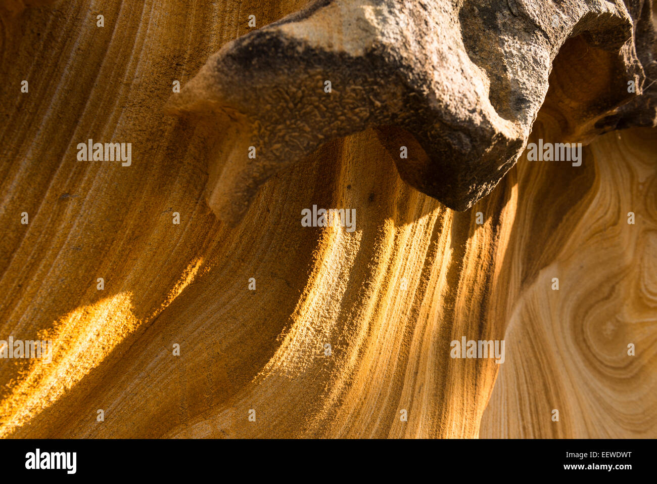 Patterned sandstone rock stained with traces of iron oxides left by