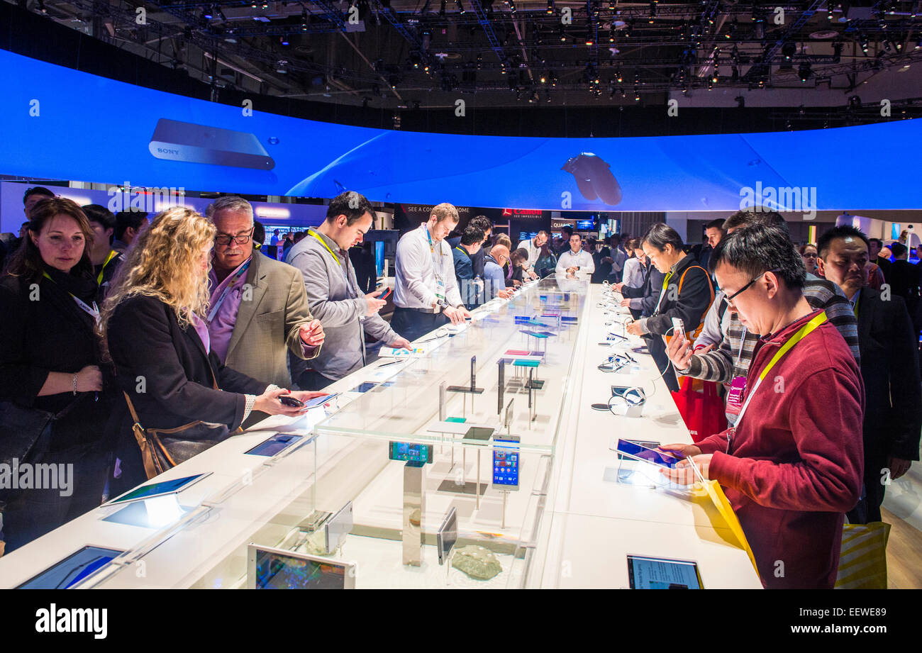 The Sony booth at the CES show held in Las Vegas Stock Photo