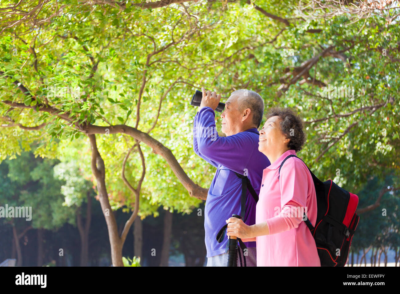 Happy asian senior Couple On Vacation Stock Photo