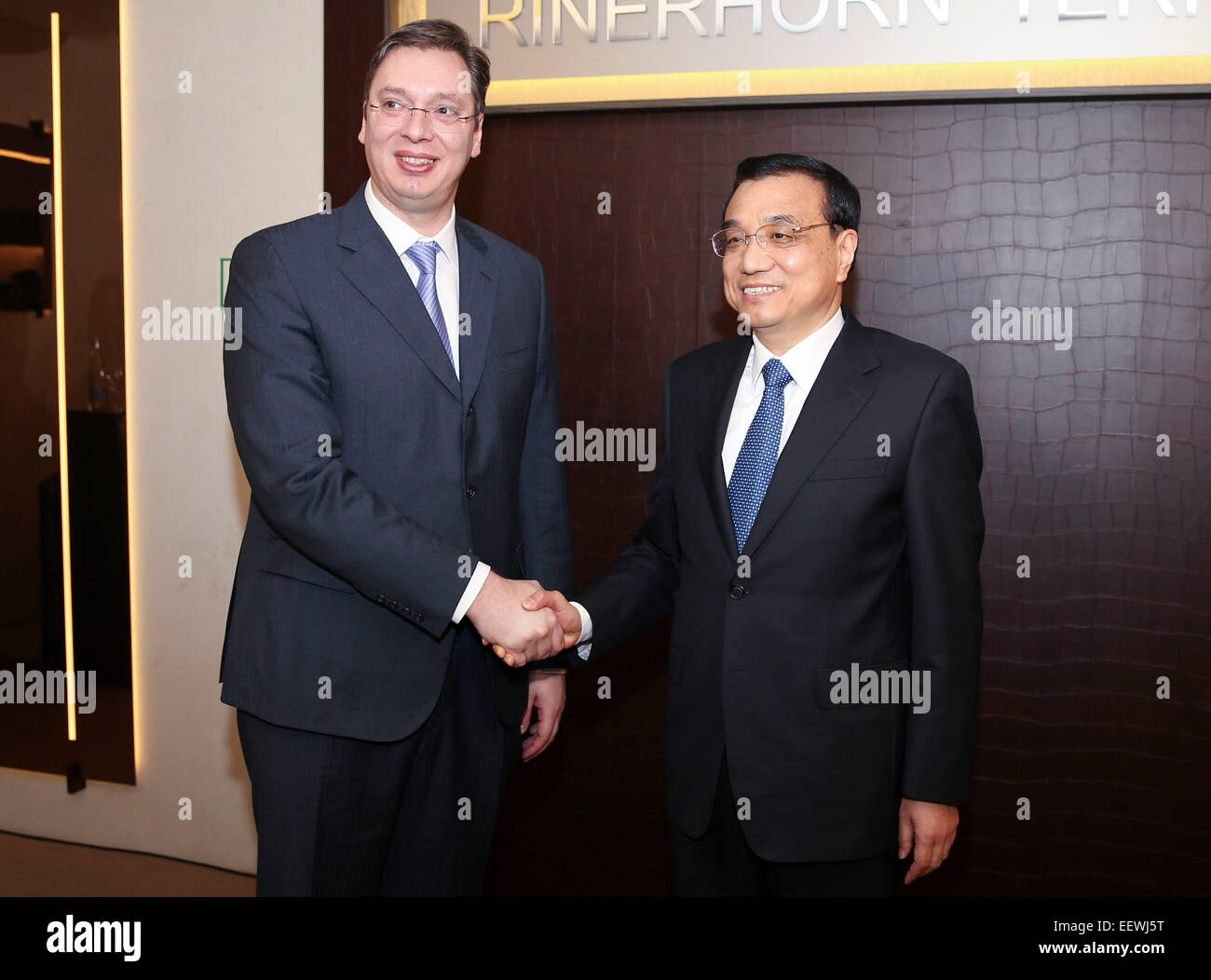 Li Keqiang at Davos World Economic Forum in Davos, Switzerland on 22th January, 2015 Stock Photo