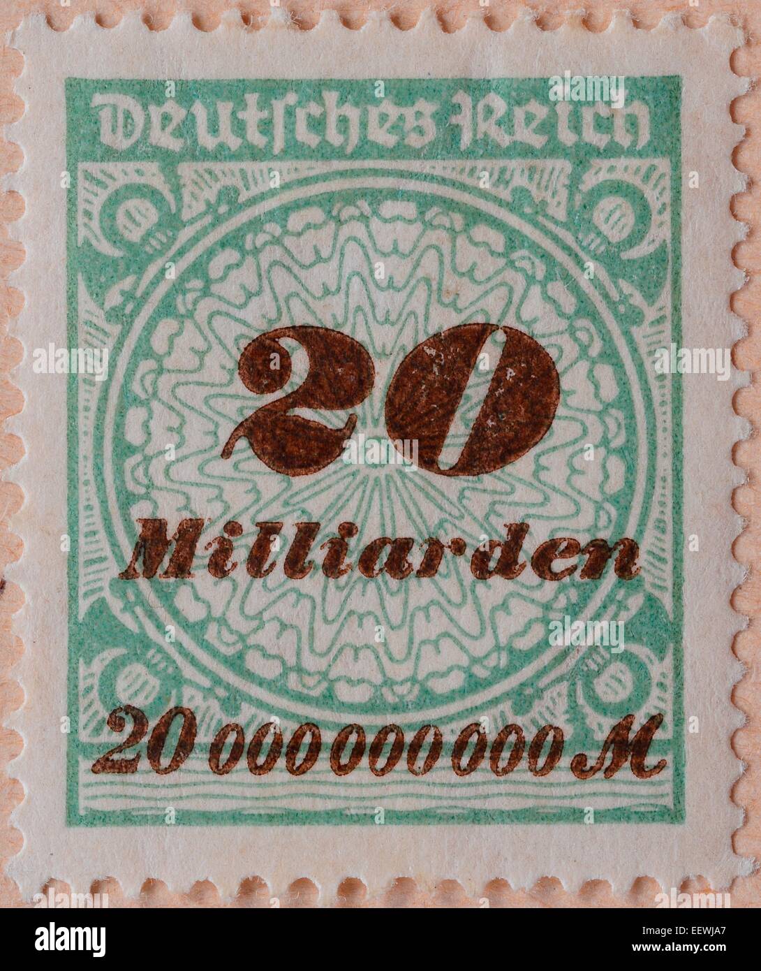 German inflation stamp, '20 Milliarden', 1923 Stock Photo