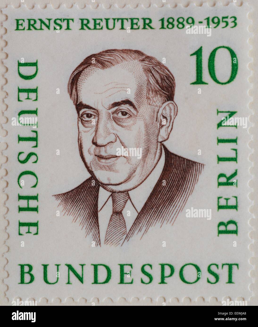 Ernst Reuter, mayor of West Berlin from 1948 to 1953, portrait on a German stamp, Berlin, 1958 Stock Photo
