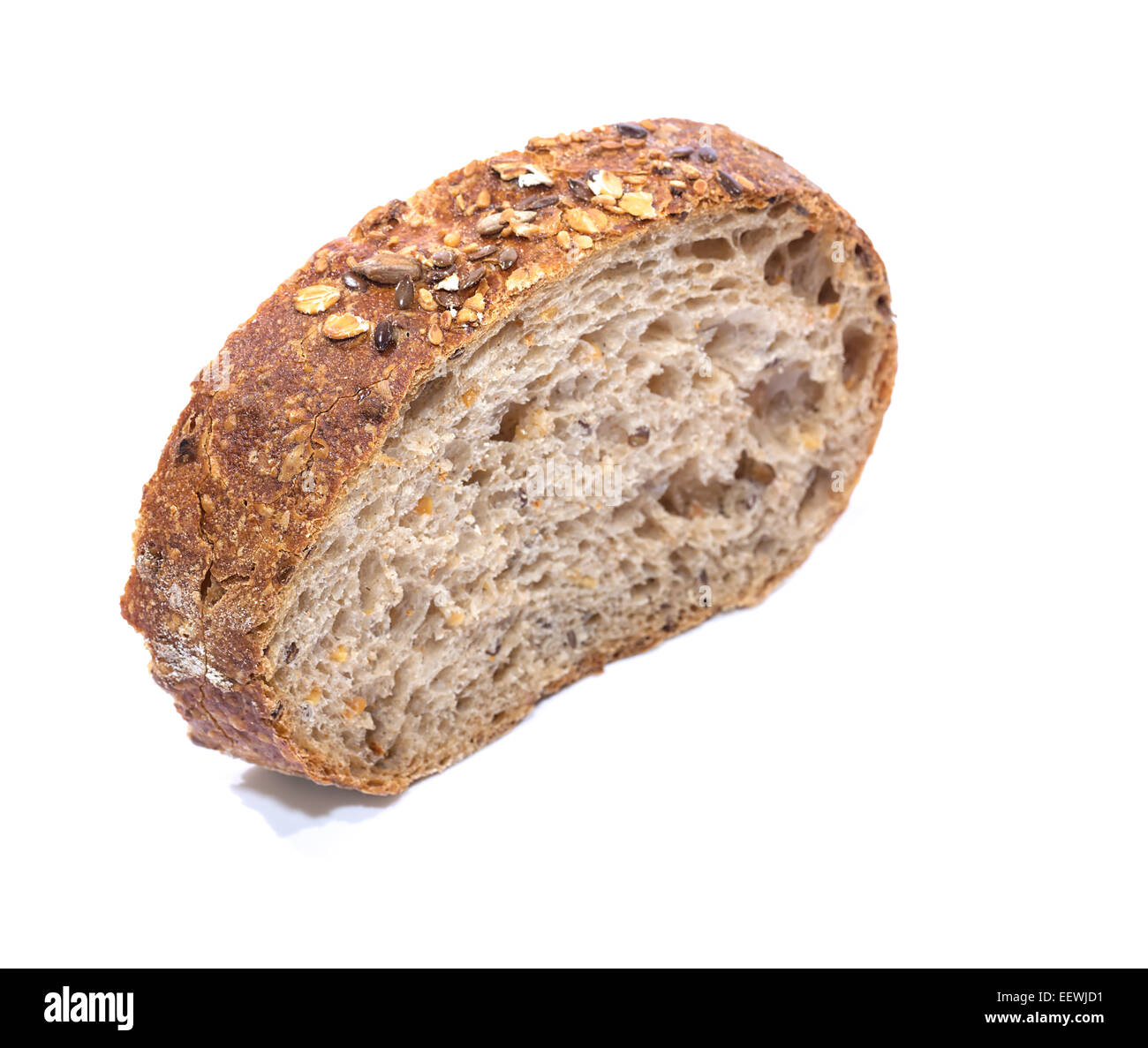 Whole grain bread Slice over white background, diagonal view with ...