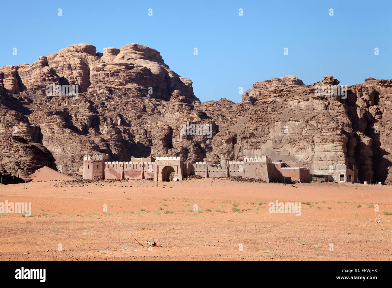 French fortress, sandstone cliffs, desert, Wadi Rum, Jordan Stock Photo