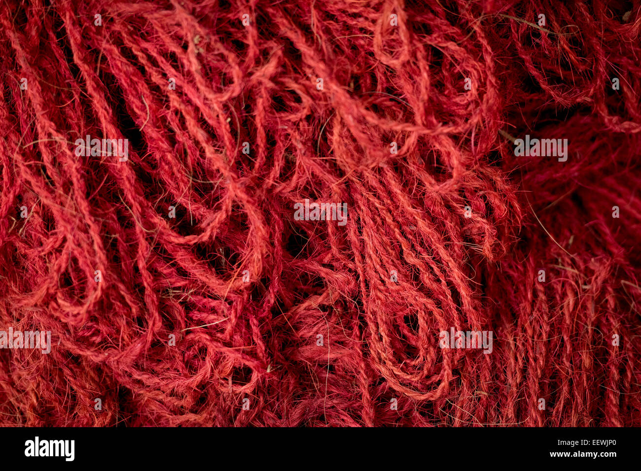 Red coloured ropes made of coconut fibres or coir, coconut fibre industry, factory, Alappuzha, Kerala, India, Asia Stock Photo