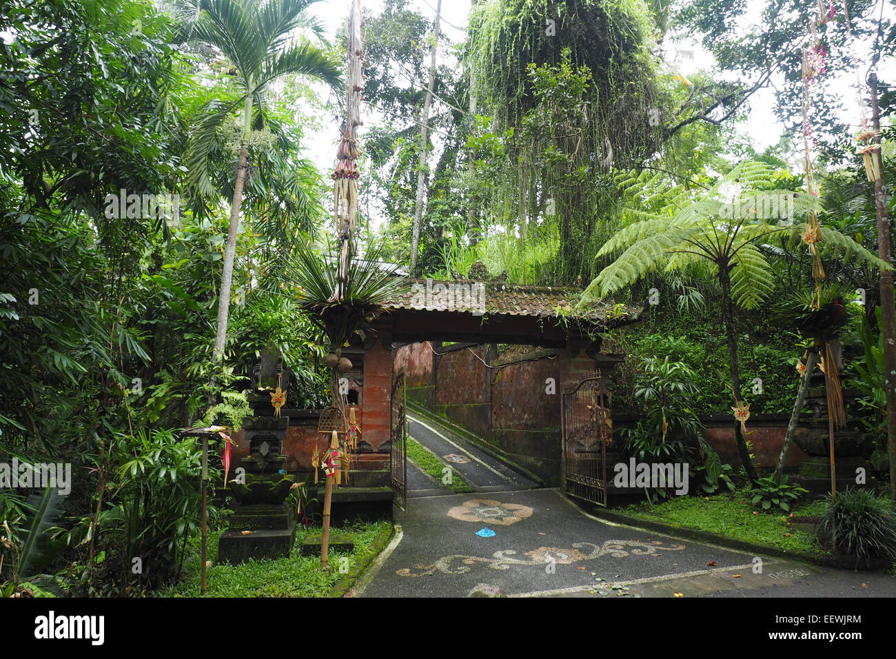gated entrance to a resort in Ubud, Bali. Stock Photo