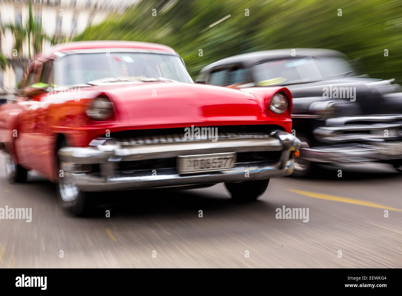 Old American road cruiser on the street, Havana, Cuba Stock Photo