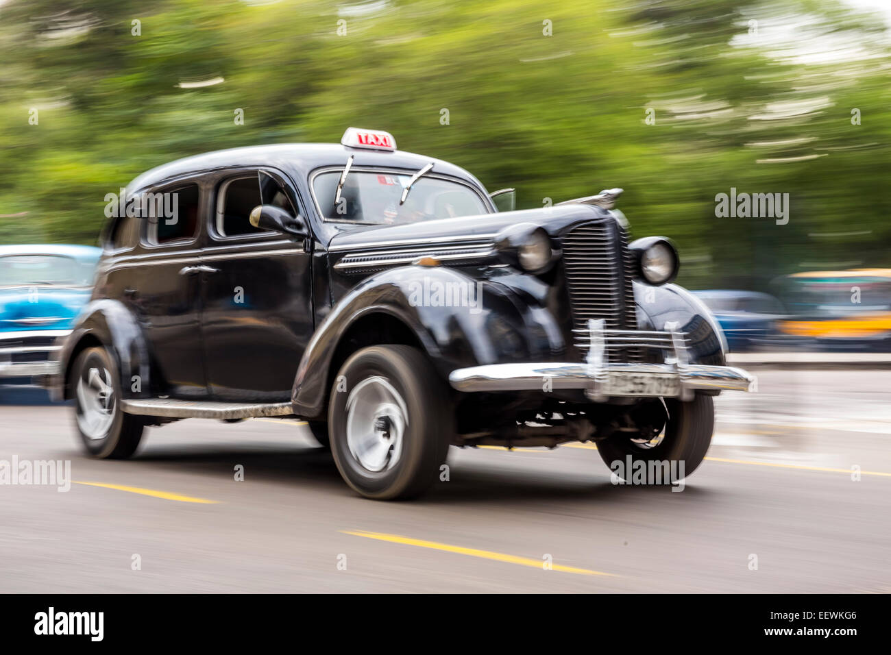 Black classic car on the street, Havana, Cuba Stock Photo