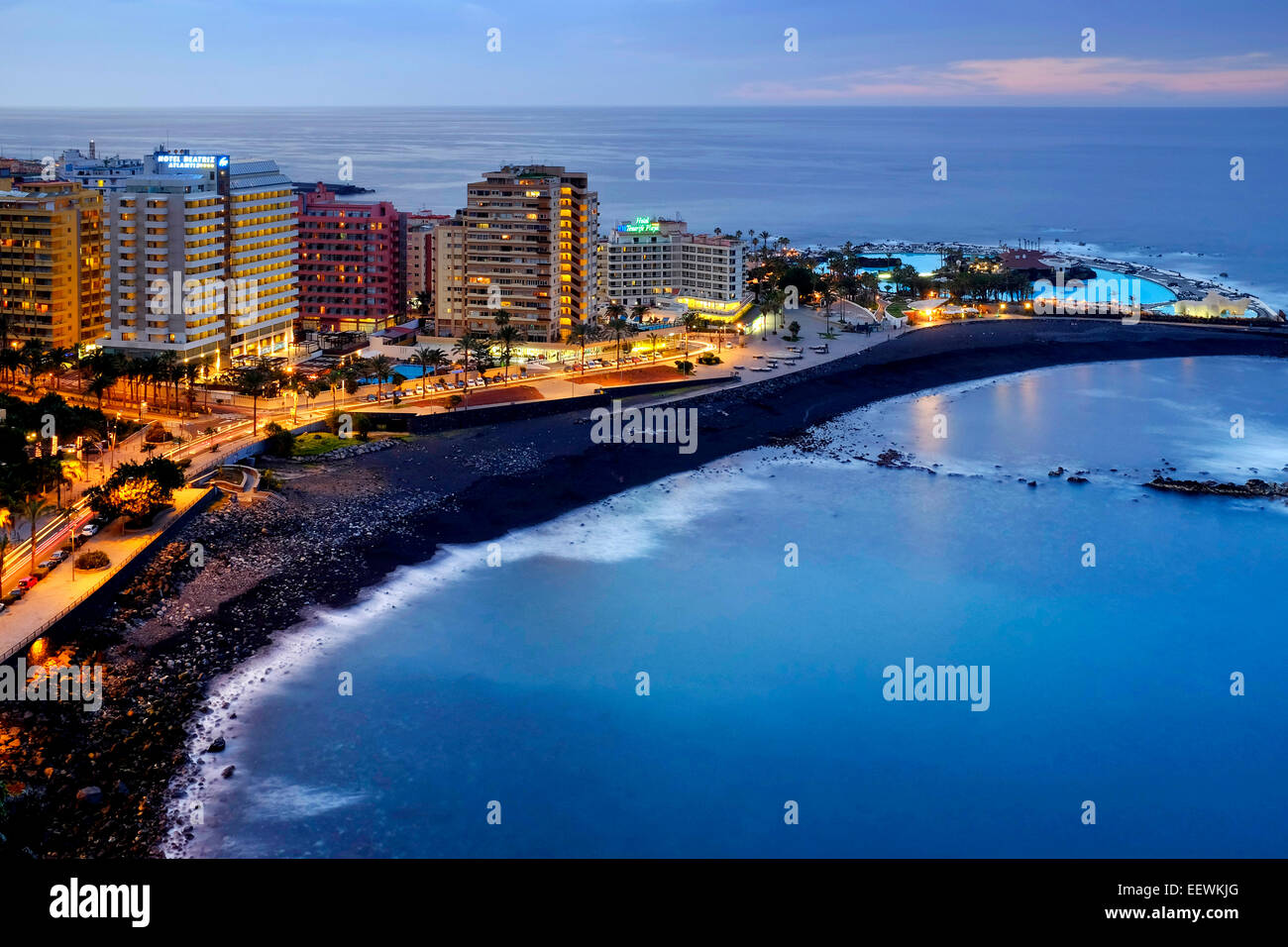 Playa Martianez,  Puerto de la Cruz, Tenerife, Canary Islands, Spain Stock Photo