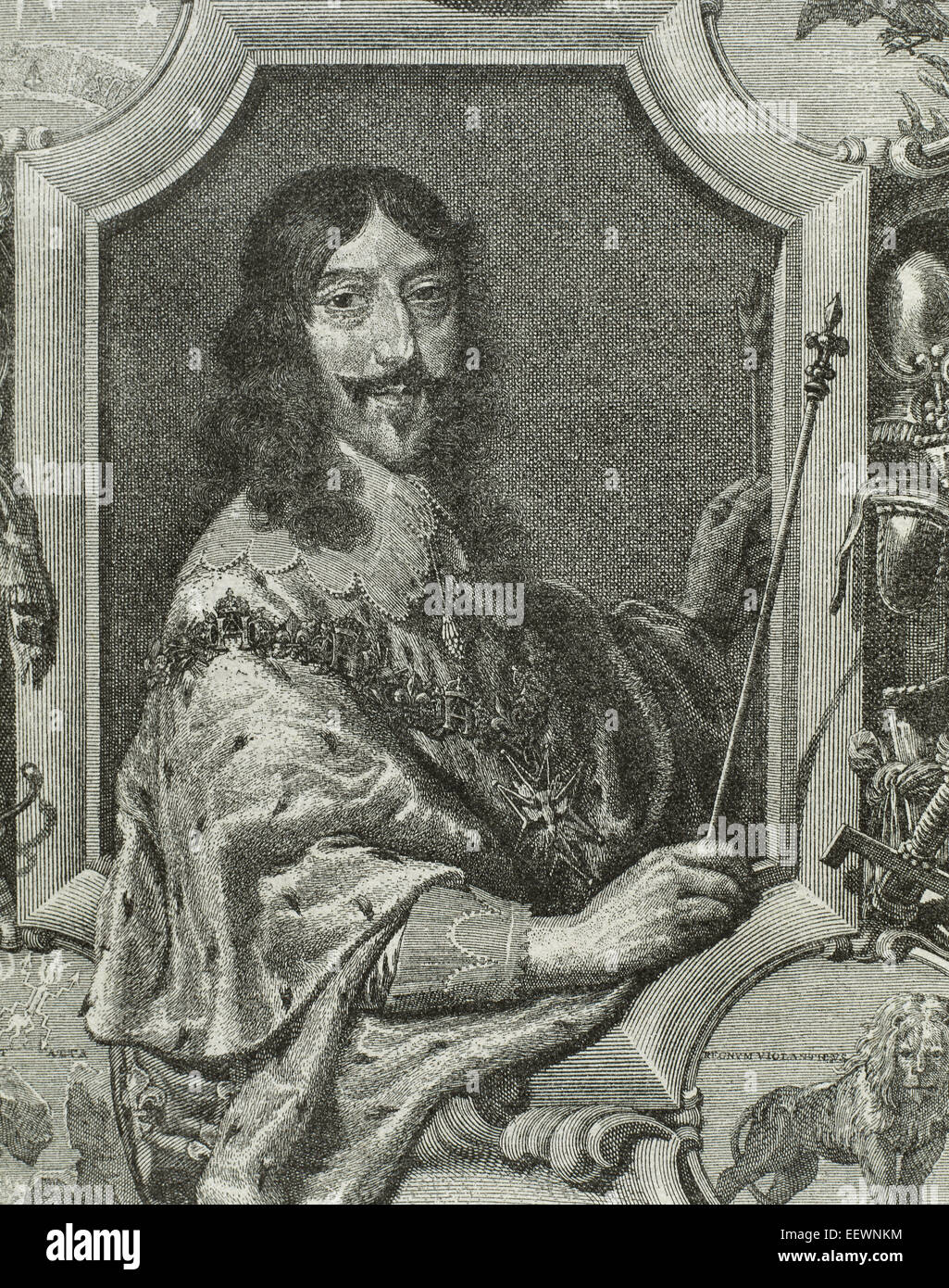 Louis XIII (1601-1643). King of France. Portrait. Engraving in 'La Historia Universal', 1885. Stock Photo